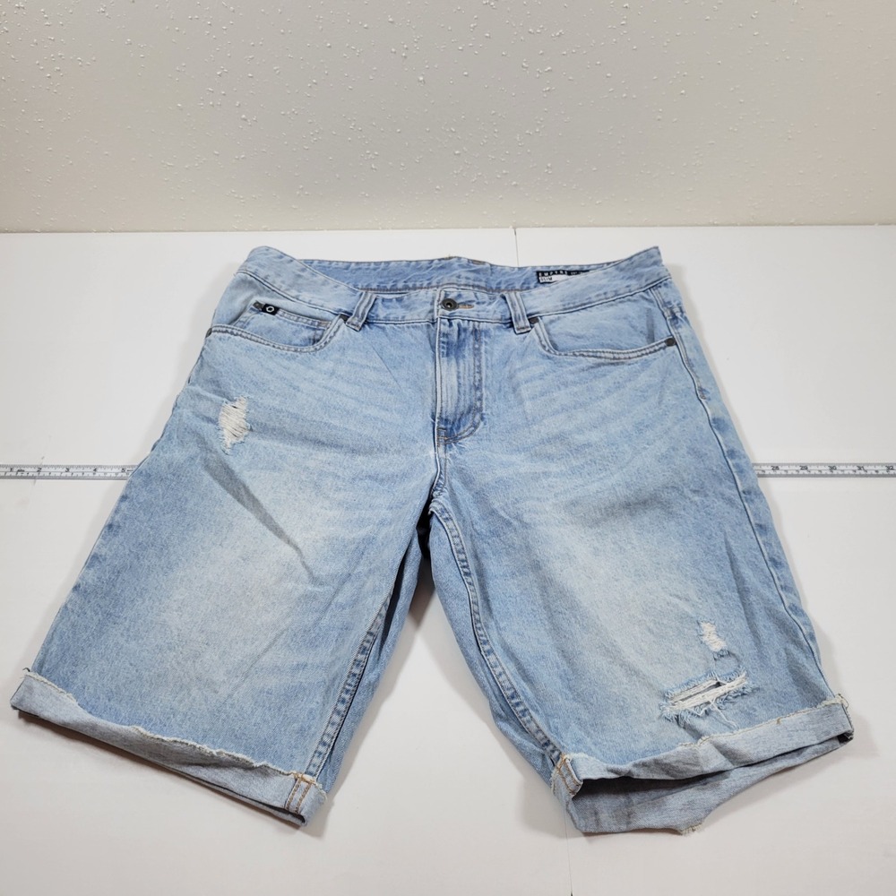 Empyre Denim Shorts Mens 34 Blue Excellent Distressed Slim Fit Light Wash